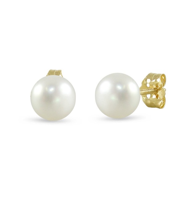 14K Gold White Freshwater Cultured Pearl Button Stud Earrings - C612F0JLSRV