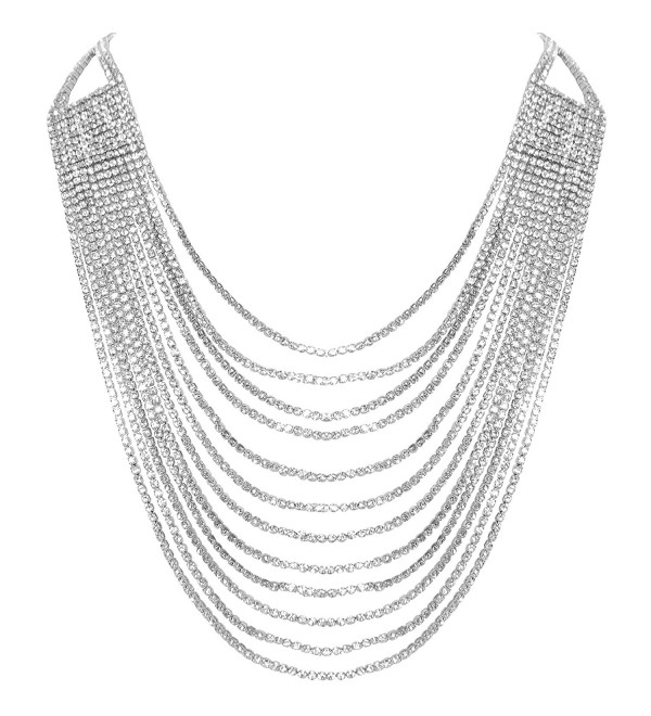 Humble Chic Darling Waterfall Bib Necklace Multi-Strand Chain CZ Simulated Diamond Collar - Silver-Tone - CA182H2SRNC