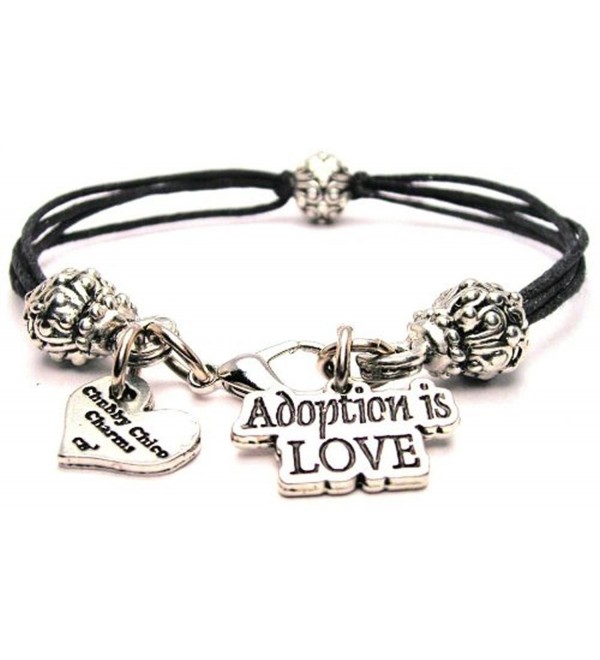 Adoption Is Love Black Cord Pewter Beaded Bracelet - CL11FZFRGI1