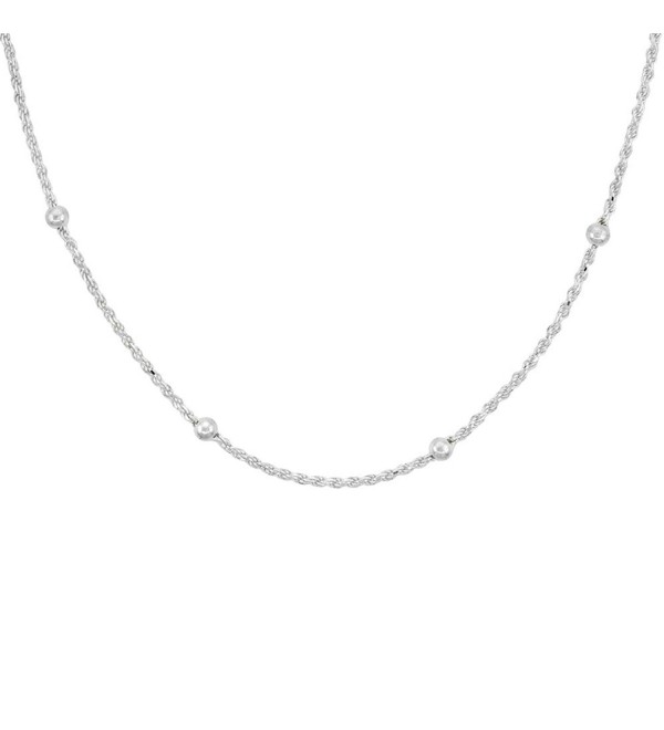 Sterling Silver Rope Chain Station Necklaces & Anklets 4mm Beads Nickel Free Italy- sizes 7 - 30 inch - CZ11OG4IGY5