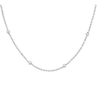 Sterling Silver Rope Chain Station Necklaces & Anklets 4mm Beads Nickel Free Italy- sizes 7 - 30 inch - CZ11OG4IGY5