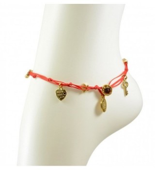 Red Anklet with Gold Plated Good Luck Charms - C511BRHI0AD