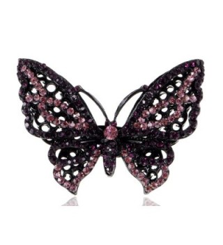 Alilang Gunmetal Tone Black Purple Pink Rhinestones Butterfly Ring - CF115Y5M2VX