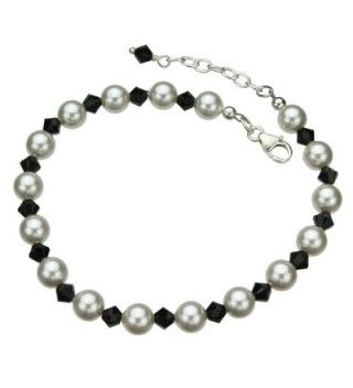 Sterling Silver Bracelet- Simulated Pearls Made with Swarovski Crystals 7"+1" Extender - CN11EGMMGYD