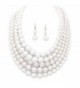 Women's Three or Five Multi-Strand Simulated Pearl Statement Necklace and Earrings Set - CD12O39E145