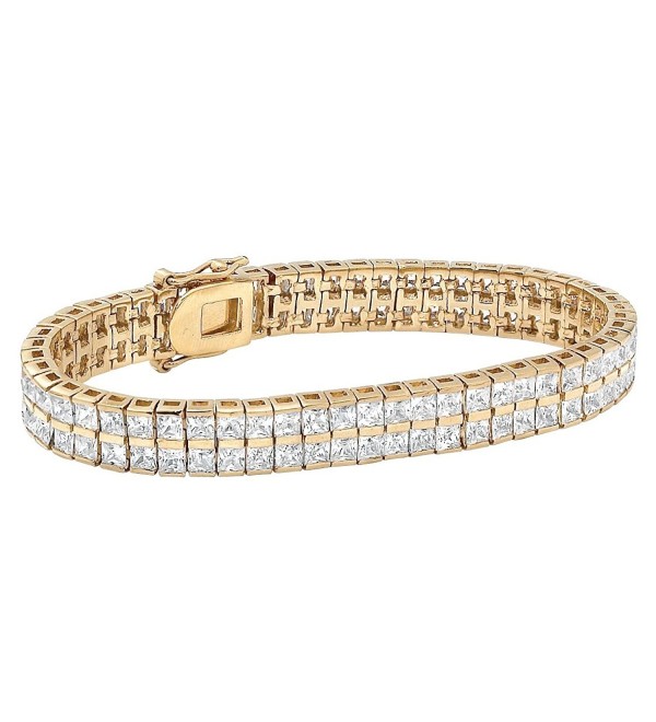 Gold Tone Double Row Tennis Bracelet (5.5mm)- Princess Cut Cubic Zirconia- 7.25" - CJ12OBVEB8A