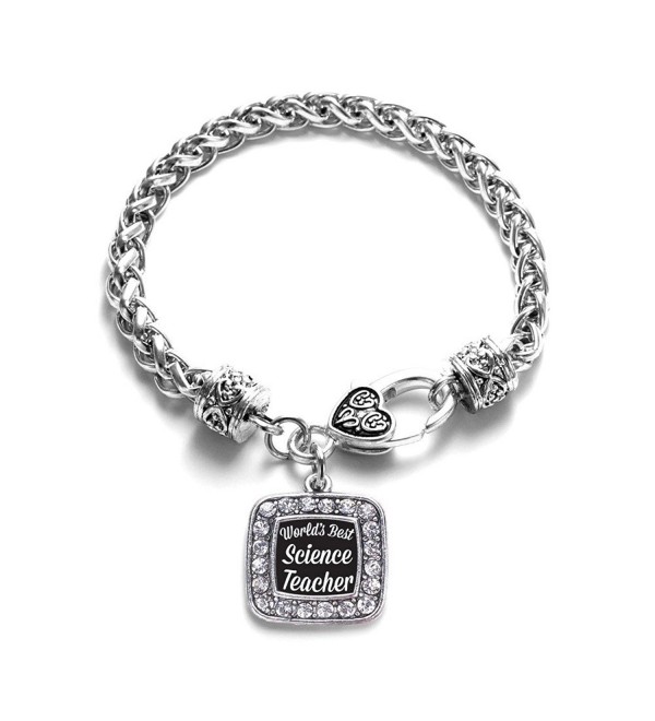 World's Best Science Teacher Classic Silver Plated Square Crystal Charm Bracelet - C311U7O38VJ