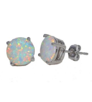 8mm Simulated Opal Round Stud Earrings .925 Sterling Silver Rhodium Finish - CE11B9O6HYV
