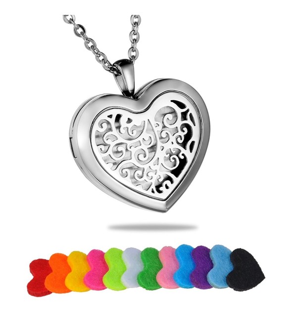 HooAMI Filigree Heart Stainless Steel Aromatherapy Essential Oil Diffuser Necklace Locket Pendant - CU12IE16FQL