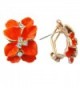 Navachi 18k Gold Plated Clear Crystal Orange Enamel Leaves Flower Omega Earrings - CG11T60WSTN