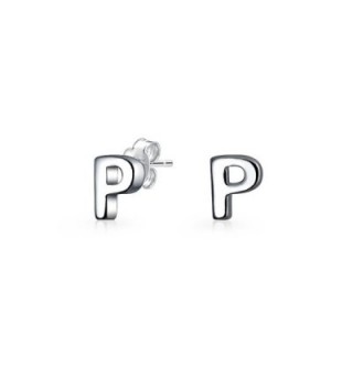 Bling Jewelry Modern Alphabet Letter P Initial Stud earrings 925 Sterling Silver 55mm - CV12562NA9P