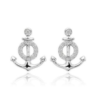 EVER FAITH 925 Sterling Silver Cubic Zirconia Nautical Theme Anchor Stud Earrings Clear - CQ1299C0IQ7