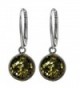 Green Amber Sterling Silver Round Leverback Earrings - CD115QL7NMN