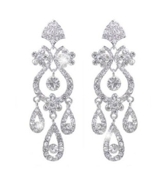 EVER FAITH Bridal Flower Vase Chandelier Dangle Earrings Austrian Crystal - 2-Clip-on_Clear Silver-Tone - CG186L2Q7RL