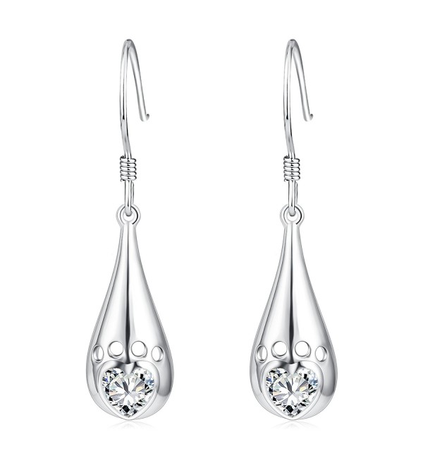 YFN Teardrop Drops 925 Sterling Silver Eternal Love Heart Hollow Paw Dangle Earrings for Women Girls - Clear - CQ185484ZXS
