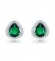 GULICX Shinning Green Emerald Color Cubic Zironia Art Deco Stud Earrings for Party Silver Tone - CF12LUC62WX