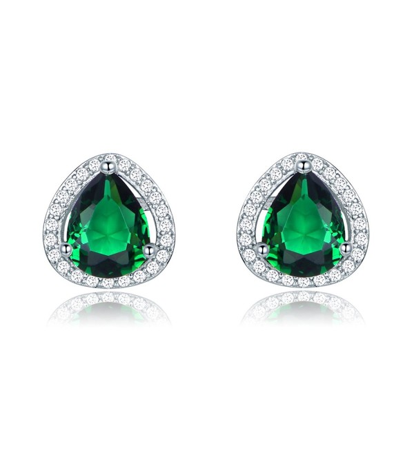 GULICX Shinning Green Emerald Color Cubic Zironia Art Deco Stud Earrings for Party Silver Tone - CF12LUC62WX