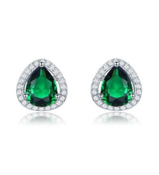 GULICX Shinning Green Emerald Color Cubic Zironia Art Deco Stud Earrings for Party Silver Tone - CF12LUC62WX