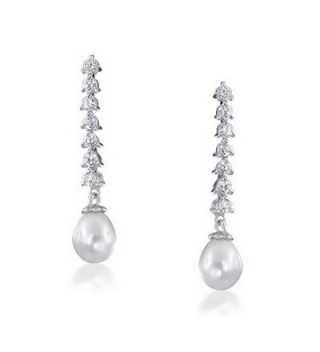 Bling Jewelry Freshwater Cultured Pearl CZ Chandelier Earrings 8mm Rhodium Plated Brass - CV1164RG333