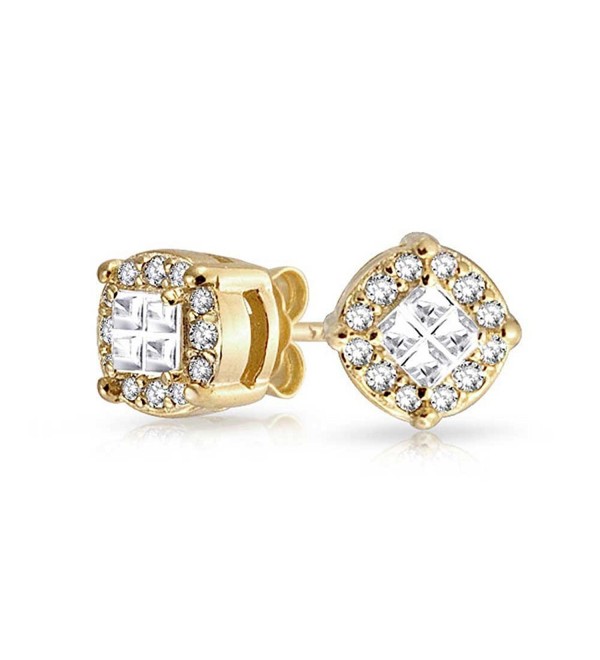 Bling Jewelry Square Invisible Cut Pave CZ Stud earrings Gold Plated 8mm - CA11ECFI7AZ