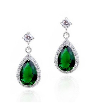 Teardrops Dangle Earrings with Green Simulated Emerald Zirconia Crystals 18 ct White Gold Plated for Women - CO12N1SFW1X