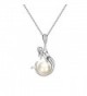 EleQueen 925 Sterling Silver AAA Cream Button Freshwater Cultured Pearl Mermaid Bridal Pendant Necklace Clear - CX17Y07XXHK
