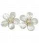 Bijoux De Ja Handmade White Shell Pearl Pollen and Mother of Pearl Flower Clip-on Earrings - CA11EMX1SQN