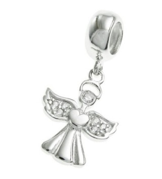 Rhodium on 925 Sterling Silver Clear Cz Crystal Guardian Angel European Dangle Charm - C611L1H5K03