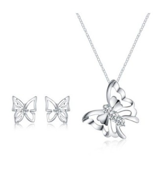 Jewelry Set - Butterfly Necklace Pendant Stud Earrings for Women Mom Teen Girl - Fashion Gift 18K Gold Plated - C31822H86OR