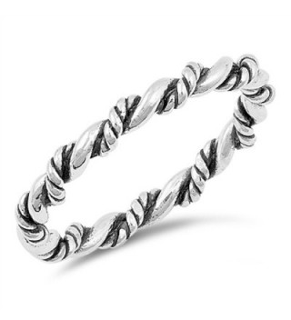 Oxidized Rope Twist Stackable Knot Ring New .925 Sterling Silver Band Sizes 4-10 - CN185CTTQAU