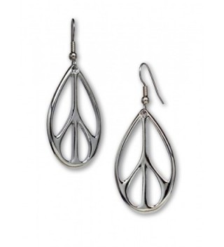 Oval Hippie Peace Sign Dangle Earrings Silver Finish Pewter - CI11JLQFES9