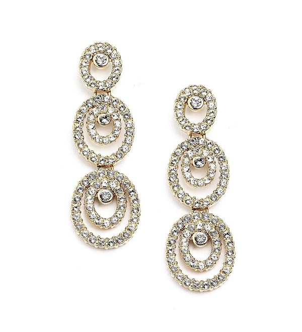 Mariell Concentric Ovals Genuine 14KT Gold Plated Pave CZ Bridal Fashion Dangle Earrings - CG11ZP6U0AZ