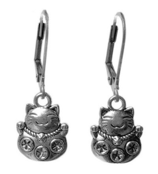 Sabai NYC Silver Tone Fortune Cat Maneki Neko Charm Dangle Earrings - CP1888RQ3L4