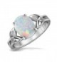 Bling Jewelry Triquetra Celtic Knot Oval Synthetic White Opal Sterling Silver Ring - CP11IR2T9VL