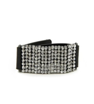 Premium Rhinestones PU Leather Bracelet - Different Colors Available - Black - C011RETOKQH