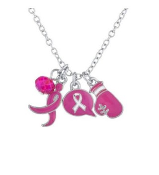 Lux Accessories Silvertone Pink Breast Cancer Awareness Ribbon Charm Pendant Necklace - CA17YSLXNK9