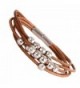 Stylish Urban Jewelry Leather Bracelet for Women Silver Color Beads Cuff with Magnetic Clasp 7" (Brown) - C911D5CQ8OJ