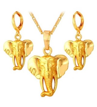Elephant Pendant Necklace Earrings Set For Women 18K Gold Plated African Style Jewelry - C512EAW98EX