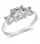 Princess Cut Cubic Zirconia Three Stones Ring Sterling Silver (Color Options- Sizes 2-15) - Clear CZ - C511F7JFQF5