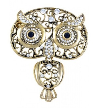 Alilang Antique Golden Indian Rhinestone Embellish Owl Bug Eyes Pin Brooch - C811DK21AHN