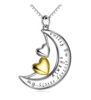 Sterling Silver "Always My Sister Forever My Friend" Moon Double Love Heart Pendant Necklace- 18" - CZ12GMI2HQZ