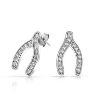Bling Jewelry .925 Sterling Silver Pave Clear CZ Wishbone Earrings - C1113XPX4KJ