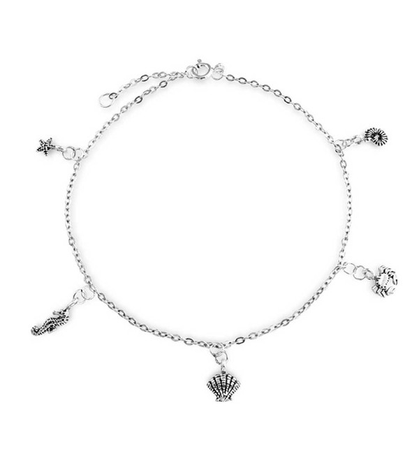 Bling Jewelry Nautical Sea Life Charm Sterling Silver Anklet 9.5 Inch - CR114E267U9