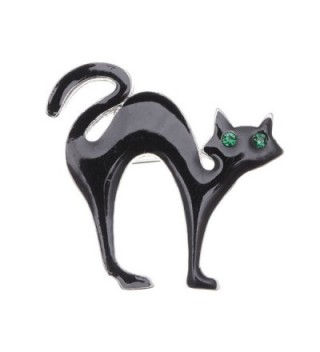 Alilang Emerald Green Colored Rhinestones Halloween Black Panther Kitty Cat Kitten Brooch Pin - CB113T2CA05