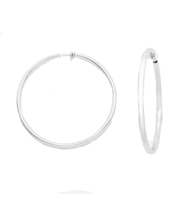 1.75 in Solid Spring Back Silvertone Hoop Clip On Earrings - C412KBW3MB7