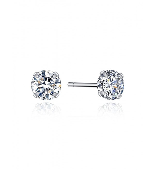 Hypoallergenic Basic Earrings Sterling Silver Cubic Zircon Studs for Women and Men Sleep Earrings - 4MM - C0186WS9IQ0