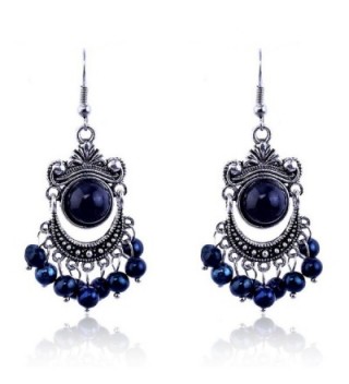 Lureme Vintage Black and Blue Bead Silver Tone Chandelier French Hook Drop Earrings for Women 02002121-1 - CO11E3JDTXB