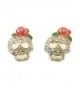 SKULLS ! CRYSTAL PAVE SKULL AND ROSE FLOWER STUD EARRINGS WITH GIFT BOX & ORGANZA BAG - CR11HC44NM5
