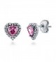 BERRICLE Rhodium Plated Sterling Silver Heart Shaped Pink Cubic Zirconia CZ Halo Heart Stud Earrings - CC12BQYBQPD