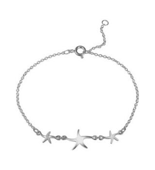 Three Lucky Charm Starfish .925 Sterling Silver Link Bracelet - C211PCYDOEZ